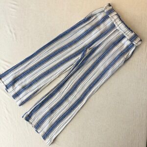 Banjara Striped Wide Leg Linen Blend Pants Blue Tan Womens Medium